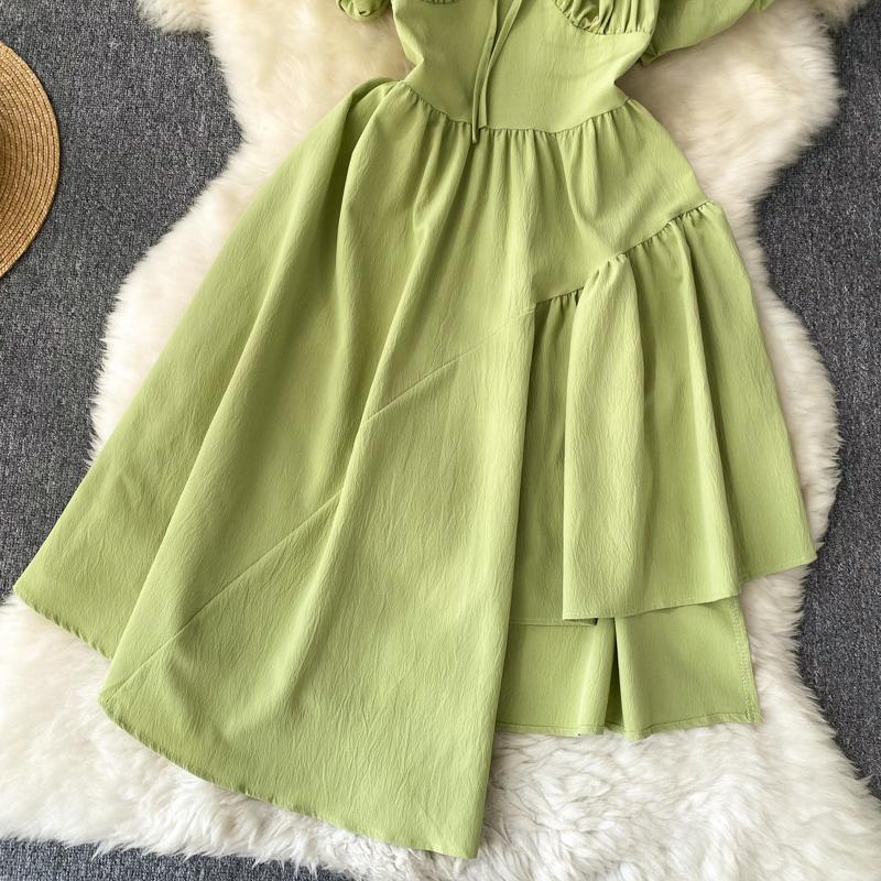 НОВОЕ женское платье с пышными рукавами и нерегулярной баской Vestido Elegante с квадратным воротником и оборками, модное корейское платье