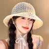 Женская летняя тонкая дышащая шляпа-ведро с маленьким полым ремешком для лица, солнцезащитная, сплетенная от солнца