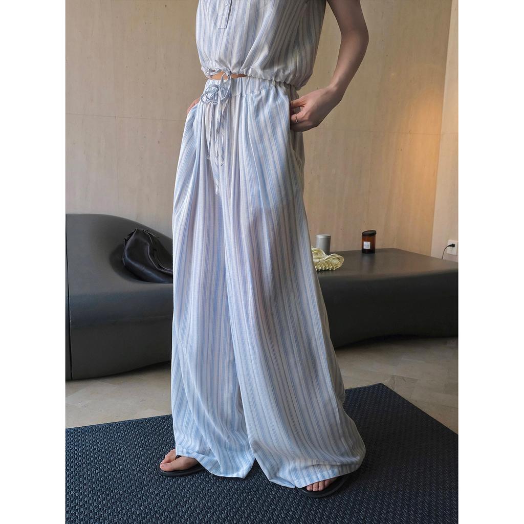 Johnature Summer Korean Resort Striped Loose Loose Pants Casual Wide-leg Breathable Full Length Trousers Women