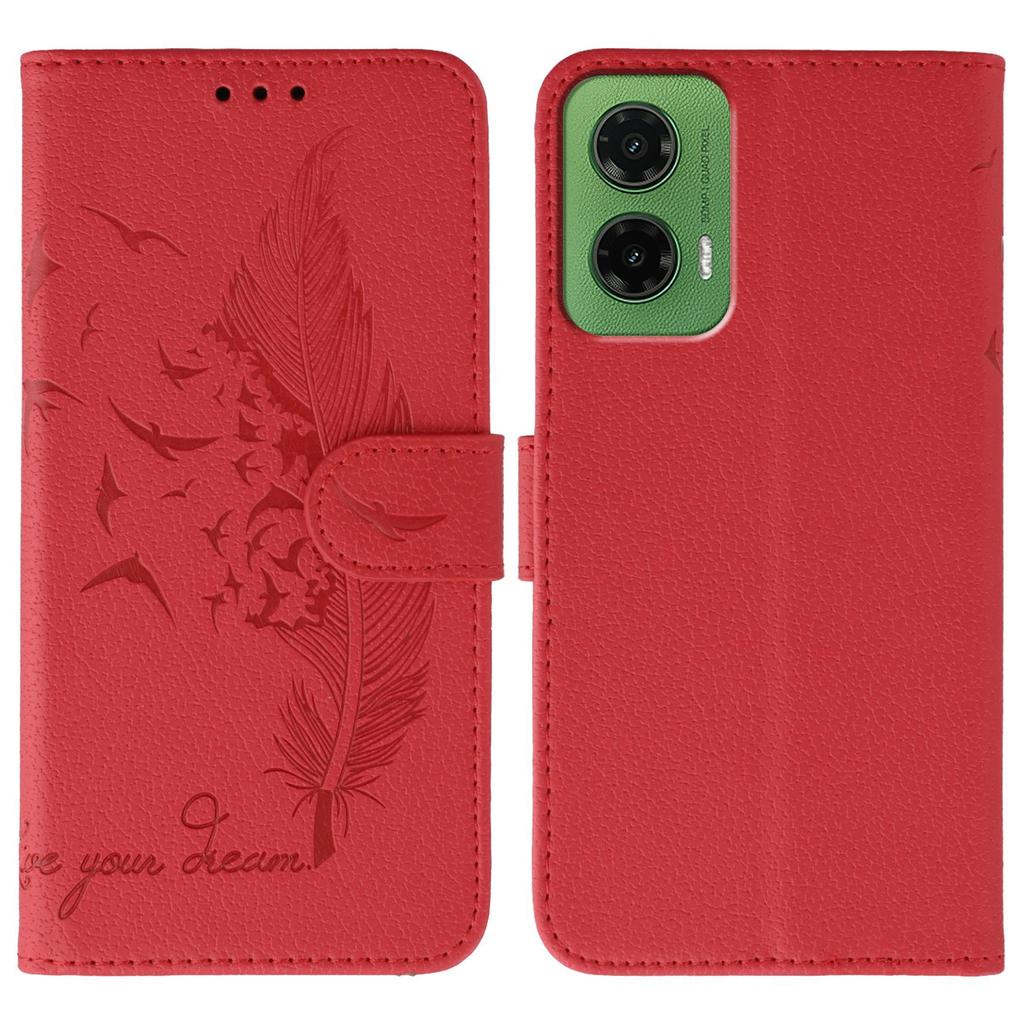For Motorola Moto G35 5G Case Feather Imprint PU Leather Wallet Phone Cover