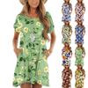Женские модные повседневные платья с круглым вырезом и коротким рукавом с оборками и винтажным принтом