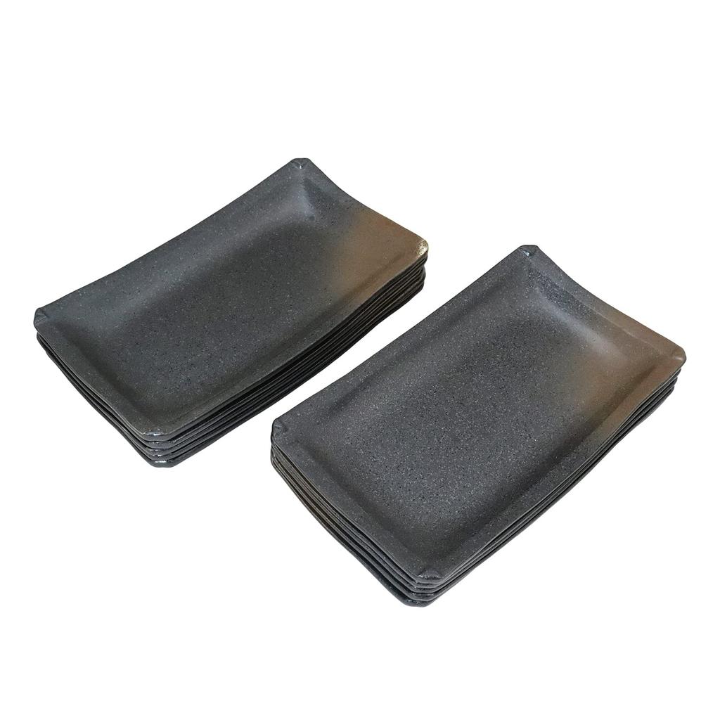 Mino Ware Japanese Cafe Series [Grilled Food Plates] Black, Set of 10 (Size: H3 X W24.7 X D14.7cm)