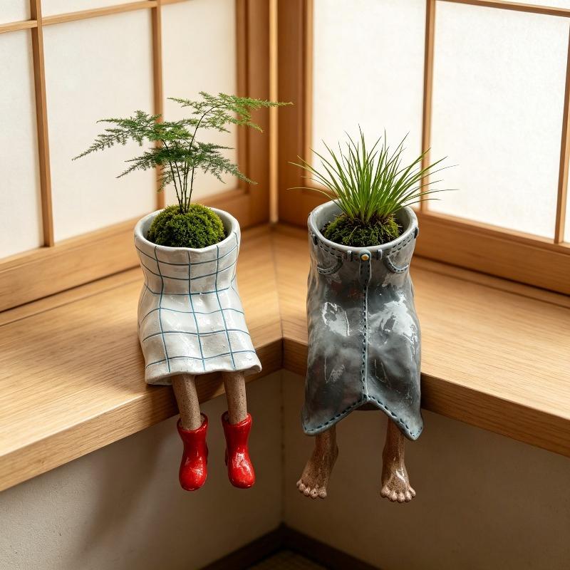 1Pc Cute Resin Suspended Flower Pot, Featuring A Red Rain Boot Design, With A White Grid Base Suitable For Succulents, A Creative Desktop Flower Pot