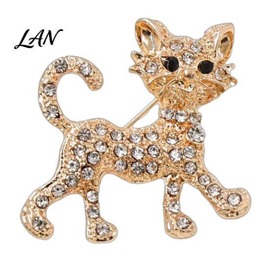 Cat Jewelry Rhinestone Shape Brooch Pin, Kitten Lapel Pin Clip for Electroplated Women Girls, Sweater Cardigan Coat Suit Decoration Accessories Animal