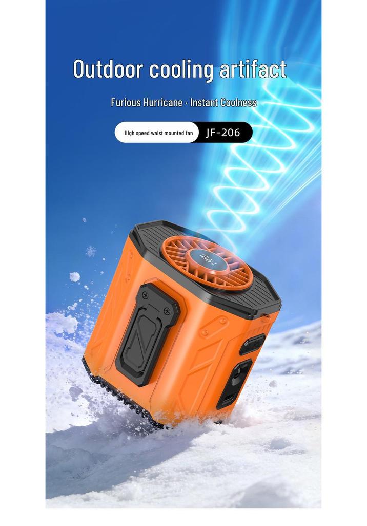 Portable Waist-Hanging Fan with Flashlight & SOS - Outdoor Construction Cooling Tool with Stand