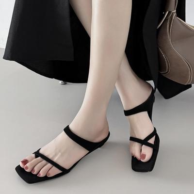 Женские узкие шлепанцы из натуральной замши во французском стиле, лето 2025, элегантные женские сандалии для платья, обувь