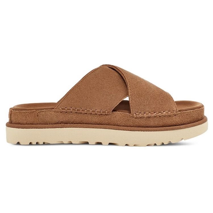 UGG Goldenstar Cross Slide двухслойные кожаные удобные модные сандалии женские сандалии каштановые 1137910-CHE