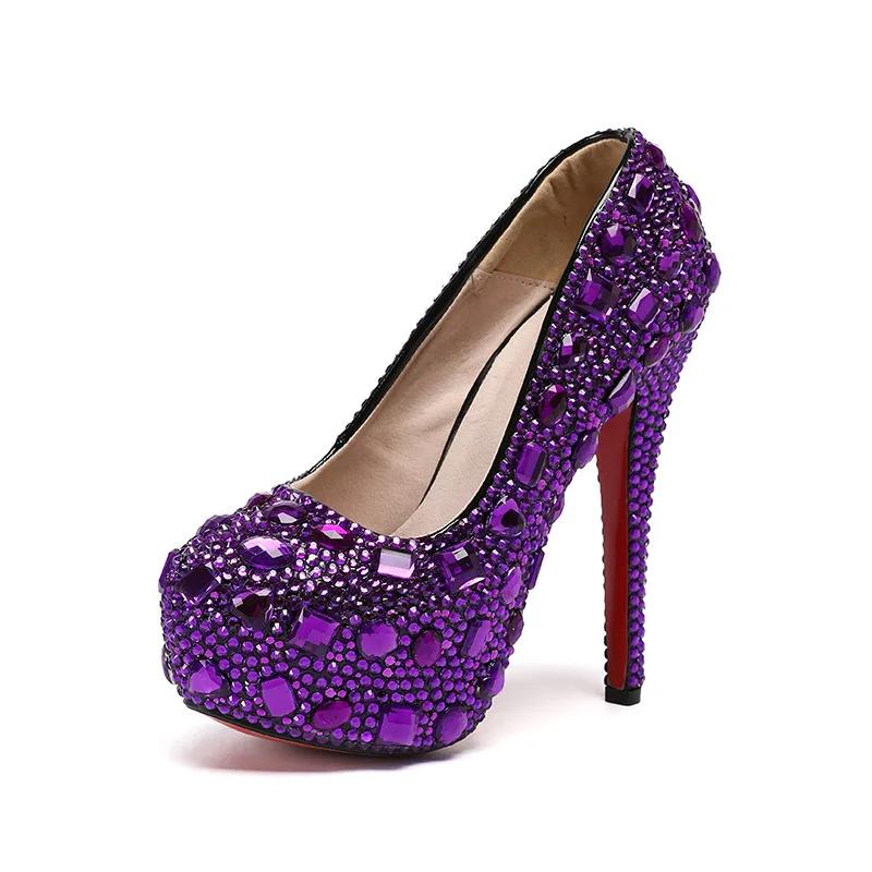 Модные 14см Роскошные Свадебные Туфли Жемчужные Цветы Полностью Стразы Жемчужная Платформа Высокий Каблук Индивидуальные Свадебные Туфли Золушка