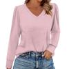 Women's Fashion Casual Long Sleeve Solid Color Shirt Women's V-Neck Tops