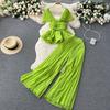 High End Elegant Fashion Set Women's Summer Pleated Sleeveless Chiffon Top+High Waist Wide Leg Pants 2 Two Piece Set Fashion Suits
