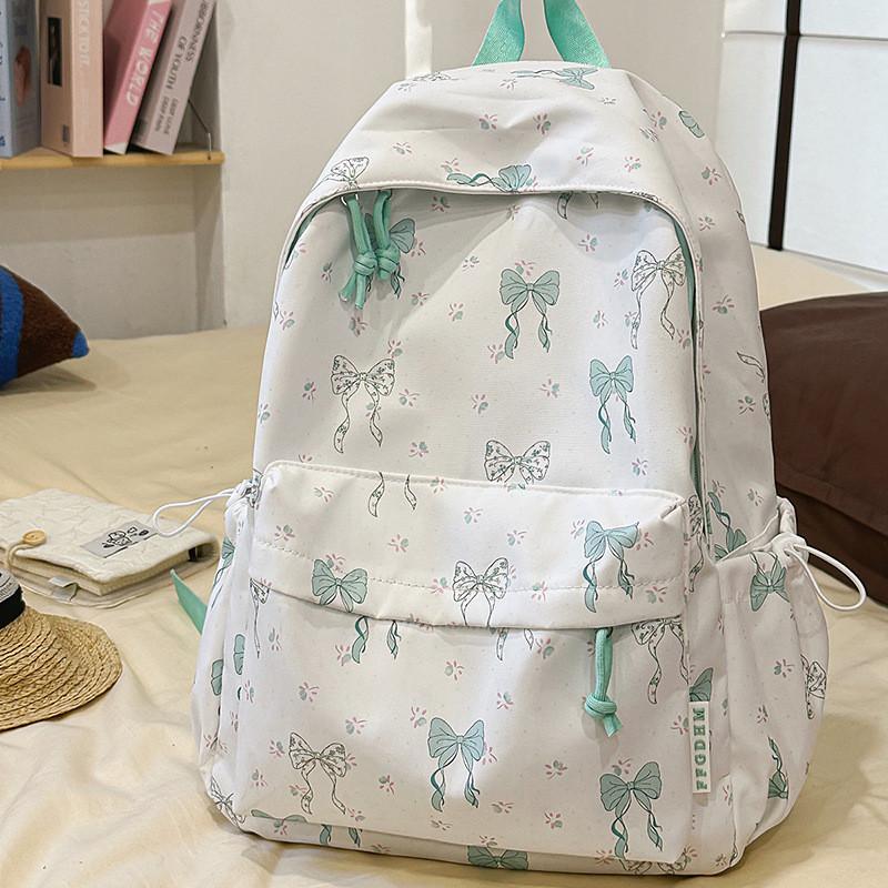 Nylon Travel Backpack For Teens With Butterfly Bow Print