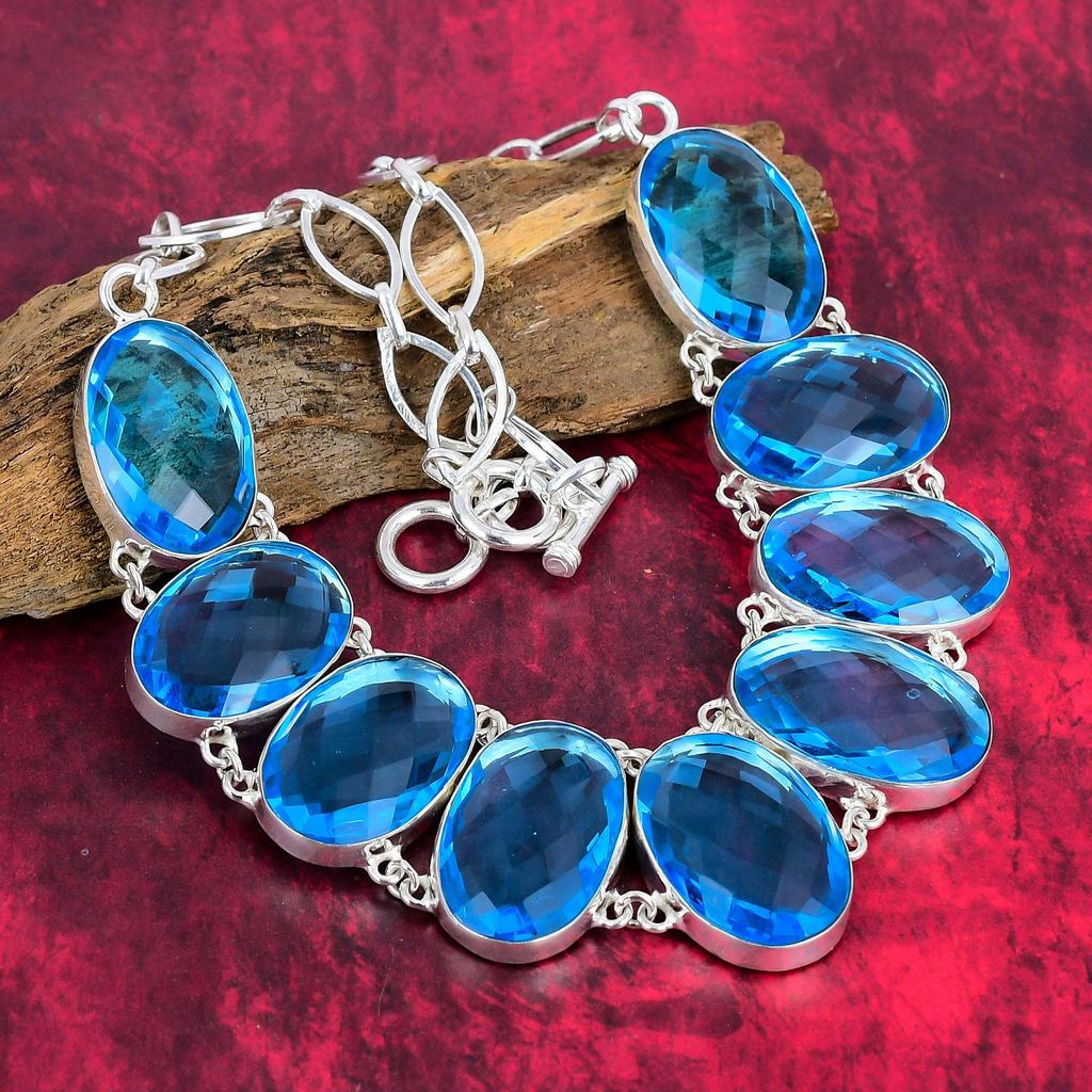 Ожерелье ручной работы с граненым синим топазом, регулируемая цепочка из стерлингового серебра 925 пробы, красивые украшения для подарка