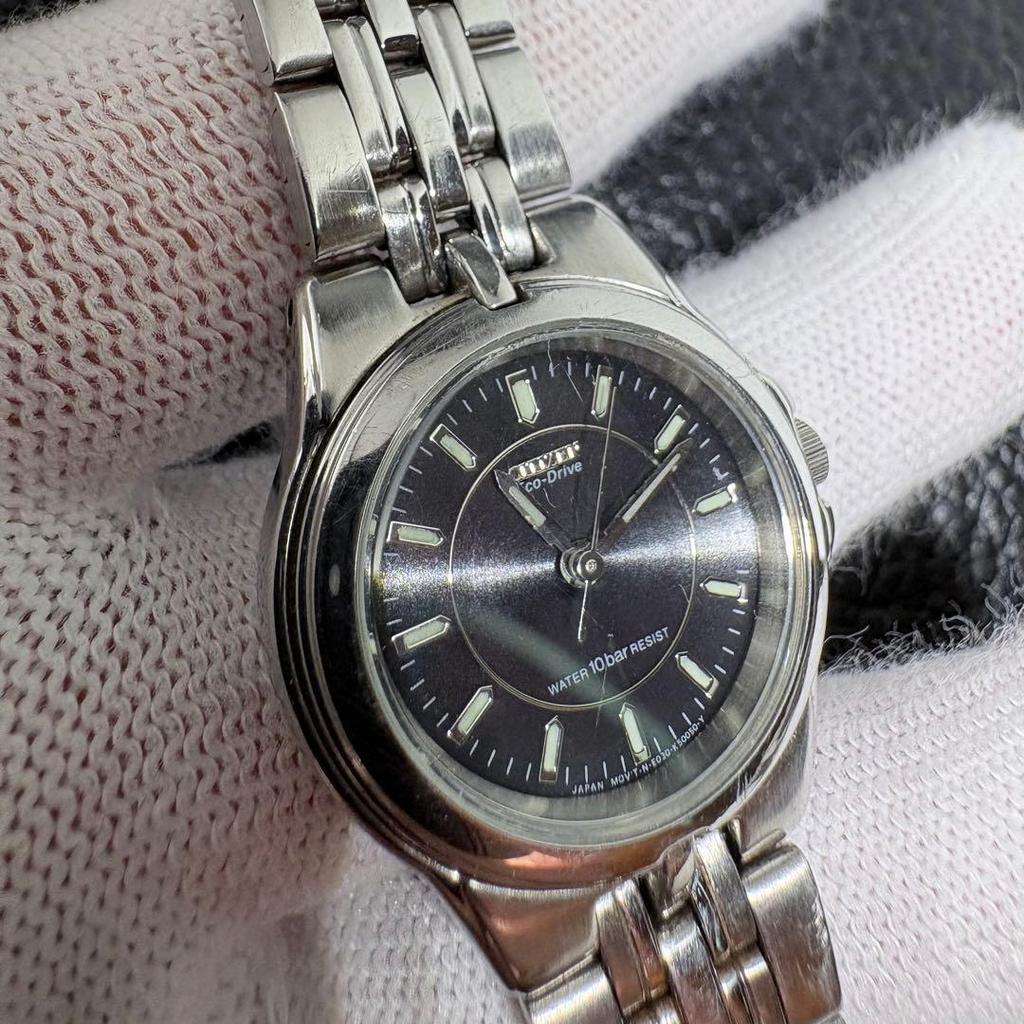 Б/У CITIZEN Eco Drive 10 ATM Водонепроницаемые Рабочие Черные Часы Женские