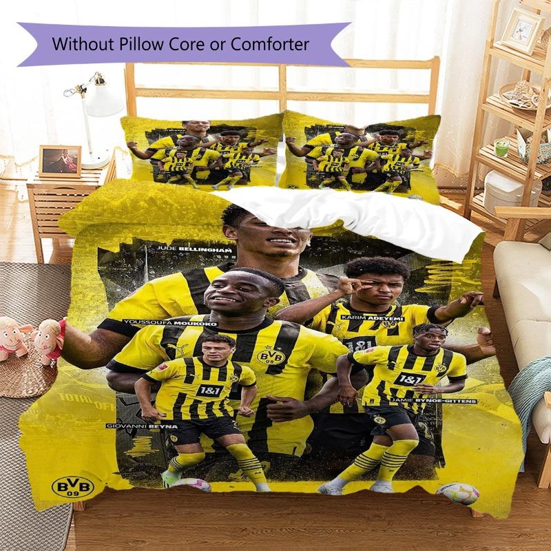 Borussia Dortmund Team Players Collage Print 3‑Pieces Duvet Cover Set Soccer Sports Bedding Bedroom Home Decor Without Pillow Core Comforter
