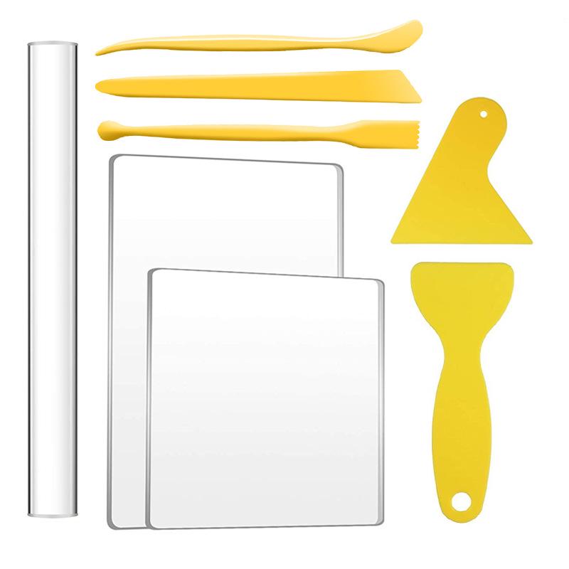 8-Piece Pottery Tool Set: Acrylic Rolling Pin, Clay Board, Shaping Scraper, and DIY Clay Tools