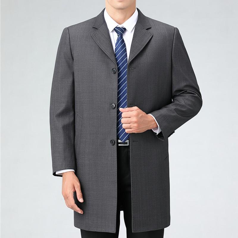 Высококачественная шерстяная ветровка для мужчин средней длины на весну и осень для мужчин среднего и пожилого возраста, пиджак с воротником больших размеров