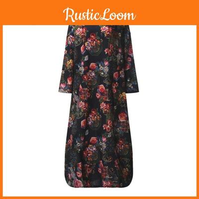 Женское винтажное повседневное платье-кафтан свободного кроя с цветочным принтом, длинное макси-платье-рубашка с вневременным дизайном