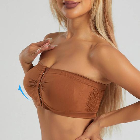 Strapless Bra for Women Front Closure Non-Slip Padded Bandeau Bra Wireless Push Up Bralette Seamless Tube Top