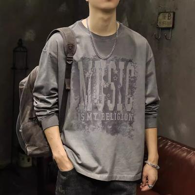 Футболка с длинными рукавами American Retro Heavy 80G Cotton, мужская, осенне-зимняя, модный мужской топ, свитер с круглым вырезом для мужчин