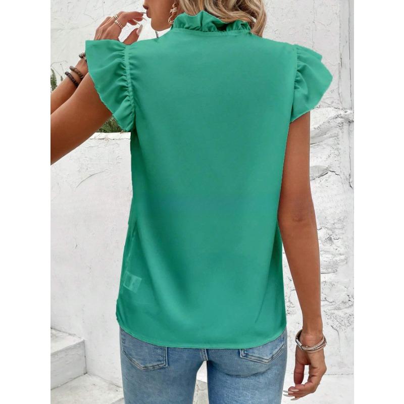 YYFS Женские модные повседневные летние весенние однотонные блузки и рубашки с v-образным вырезом и короткими рукавами с принтом