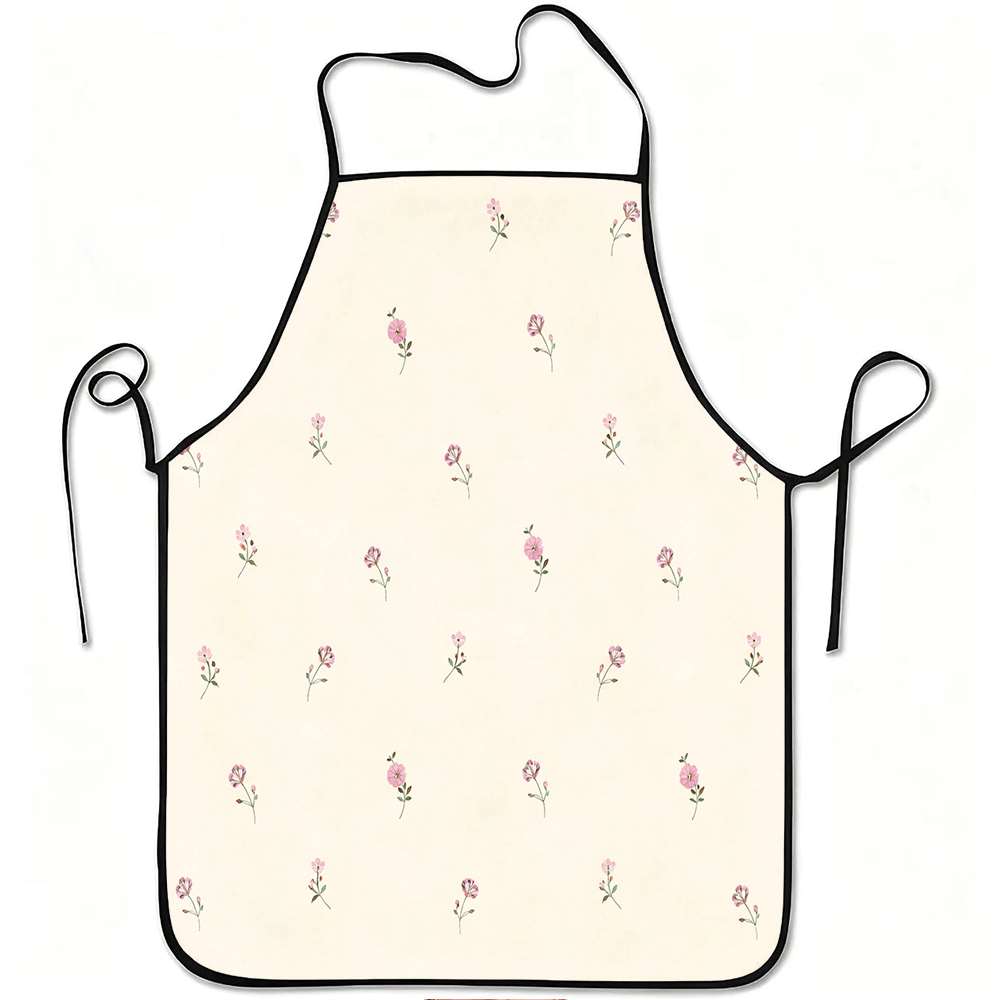 1pc Pink Floral Pattern Print Apron, Durable and Easy to Clean, Adjustable Waistband, Polyester Material, for Kitchen Cooking, Gardening, Orchard Pick