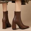Женские зимние ботильоны с острым носком, кожаные сексуальные туфли на высоком каблуке, массивные модные туфли-лодочки, тренд 2024 года, дизайнерские зимние ботинки челси