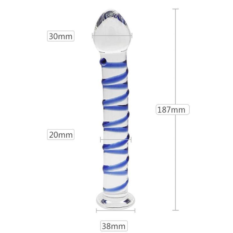 Стеклянная палочка с синей спиральной палочкой для массажа тела