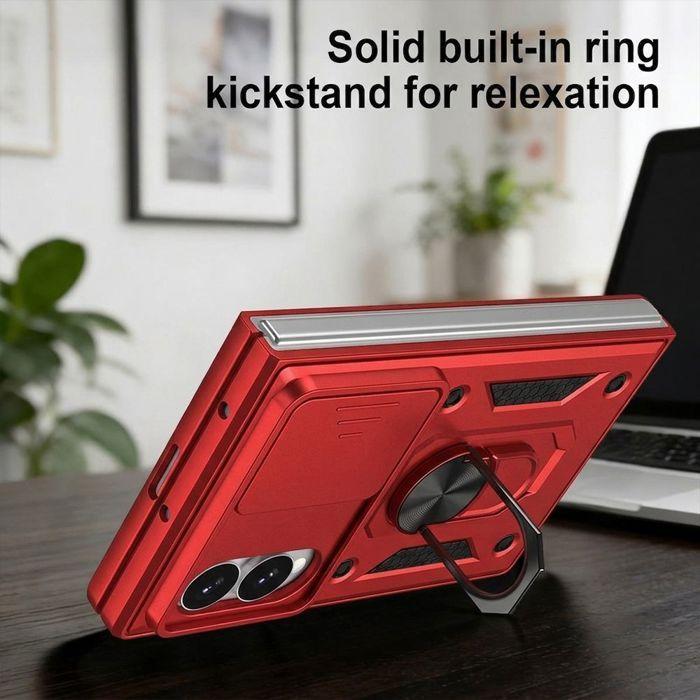 Coque + 2 Verres Trempés pour Samsung Galaxy Z Fold 8, Bumper Rigide avec Protection Caméra - Rouge