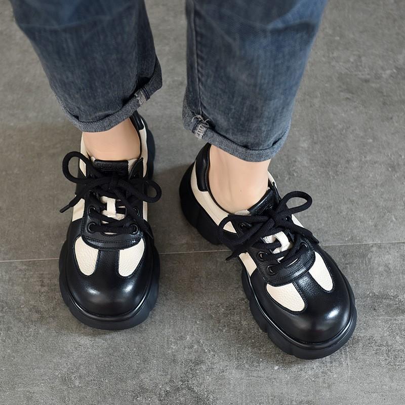 Johnature Женская обувь из натуральной кожи в стиле ретро на толстой подошве, туфли-лодочки с круглым носком на шнуровке, разноцветные туфли на платформе