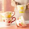 Ceramic Strawberry Cup Large Capacity Breakfast Milk Mug Creative Fruit Pattern Dessert Cup Afternoon Tea Flower Tea Coffee Mug