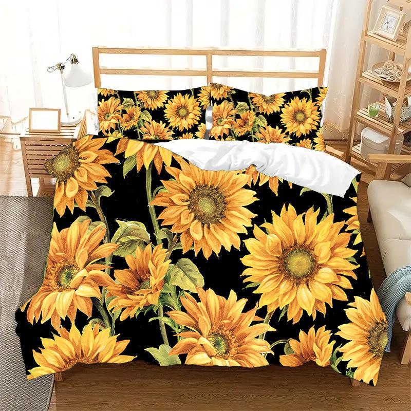Hot-Selling Sunflower Three-Piece Set 3D Digital Printing Quilt Set Three-Piece Set Home Textile To Map And Sample Can Be Ordered
