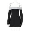 Fashion Classic Color Contrast Layer Wrap Chest Long Sleeve Slim Style Dress