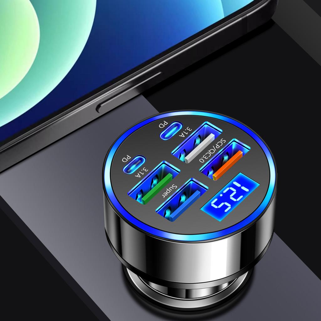 Автомобильное зарядное устройство 100 Вт, 6 портов USB C, адаптер для телефона, 4 USB, 2 PD, адаптер прикуривателя для мобильных телефонов, планшетов и других USB-устройств