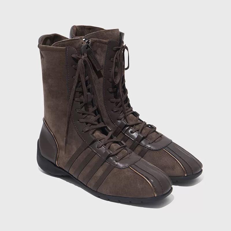 Женские балетные туфли ботинки Thi Bot 2025 Новые из натуральной кожи на шнуровке Ретро ботинки корейские весенние