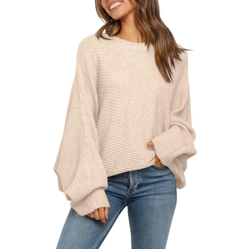 Women's Round Neck Solid Color Loose Knitted Long-sleeved Top