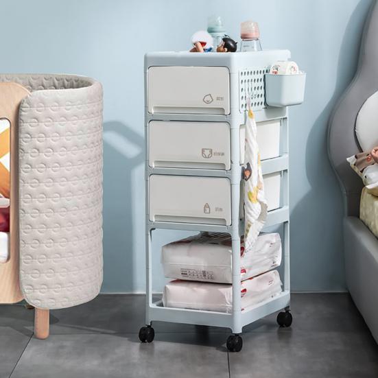 Yousheng Передвижная сервировочная тележка Тележка для хранения в детской с ящиками и полкой Передвижной органайзер Тележка для хранения с крючками и съемными корзинами для ребенка