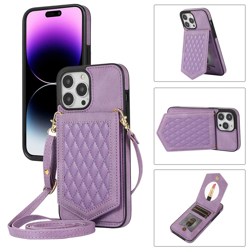 Ремешок через плечо, держатель для кредитных карт, кошелек, зеркальный кожаный чехол для Samsung S23 S22 S21 S20 Ultra Plus A13 A53 A54/iPhone 15 14 13 12 11Pro Max