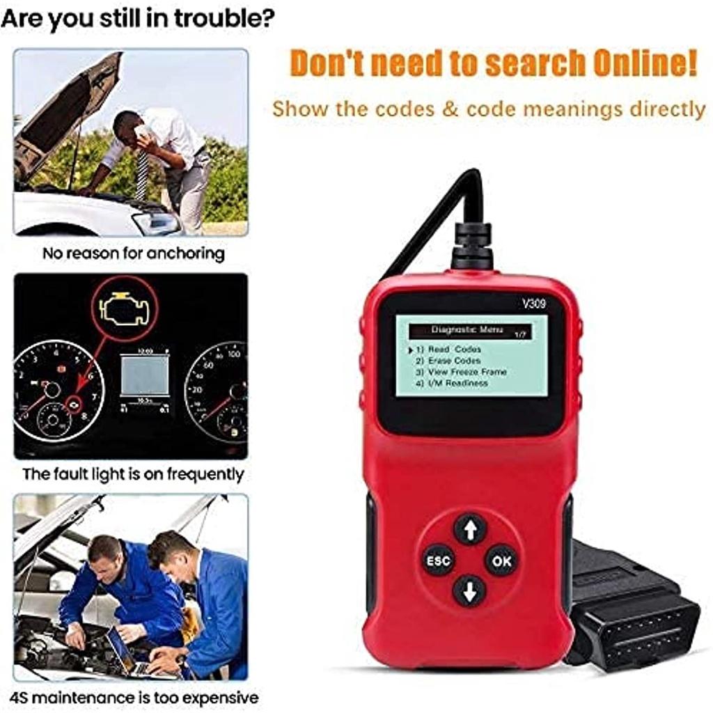 Диагностический инструмент Obd2, сканер, универсальный автомобильный диагностический инструмент, адаптер для считывания кодов ошибок V309 для всех протоколов Obdii, проверка света двигателя, готовность I/M