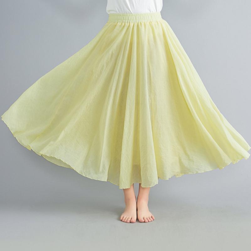 Летняя новая юбка большого размера из хлопка и льна, женская эластичная юбка с высокой талией, А-силуэта, повседневная свободная юбка, женская элегантная однотонная модная женская длинная юбка 26373