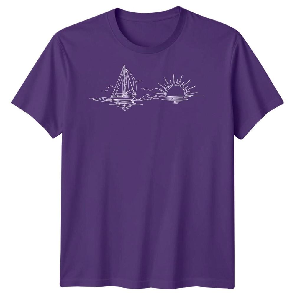 Sailboat Sunset Sailing Travel Unisexs TShirt Ocean Line Art