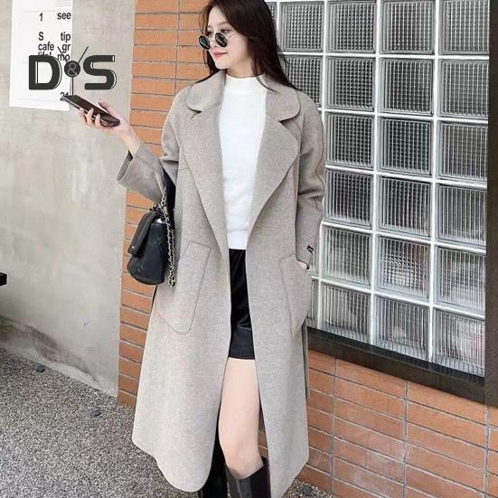 Fall Winter Women Overcoat Turn Down Collar Long Sleeve Open Stitch Pockets Loose Mid Length Solid Color Soft Warm Thick Lady Mid Calf Length Coat