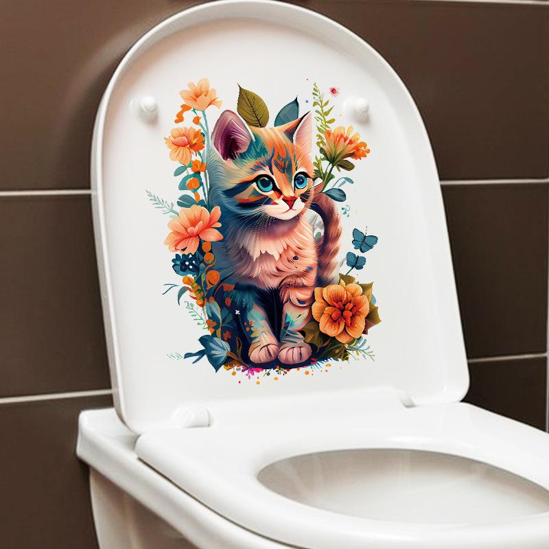Мультфильм милый акварельный кот наклейка наклейки ванная комната украшение крышки унитаза водостойкая наклейка на стену