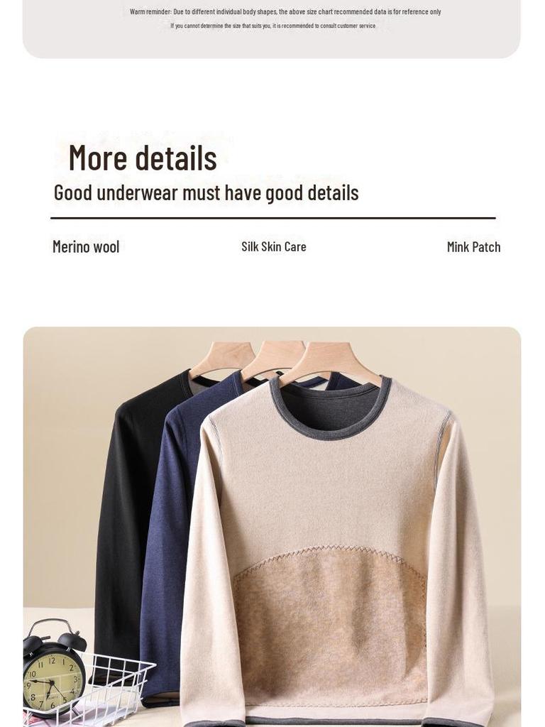Men's and Women's Wool Silk Thermal Underwear Set with Mink Velvet Knee Pads - Warm Autumn Bottoming Shirt and Trousers