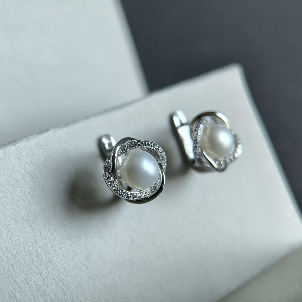 Серебряные серьги с натуральным жемчугом (2187004)