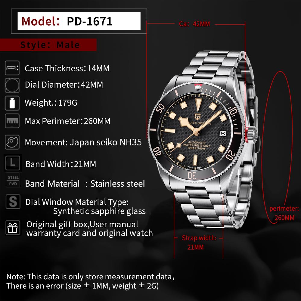 Pagani design watches top fashion sapphire mechanical men's watches automatic watch all-steel waterproof relgios masculino