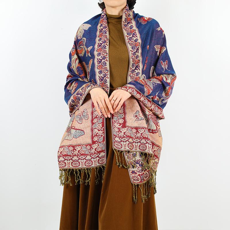 2024 Ретро Этнический Длинный Шарф-Шаль с Кисточками для Женщин - Мода Осень/Зима, Теплая Накидка на Шею