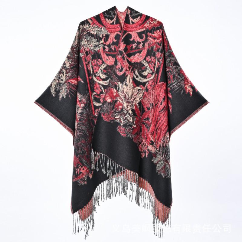 Womens Forest Travel Shawl Thick Faux Cashmere Tassel Cape Wrap