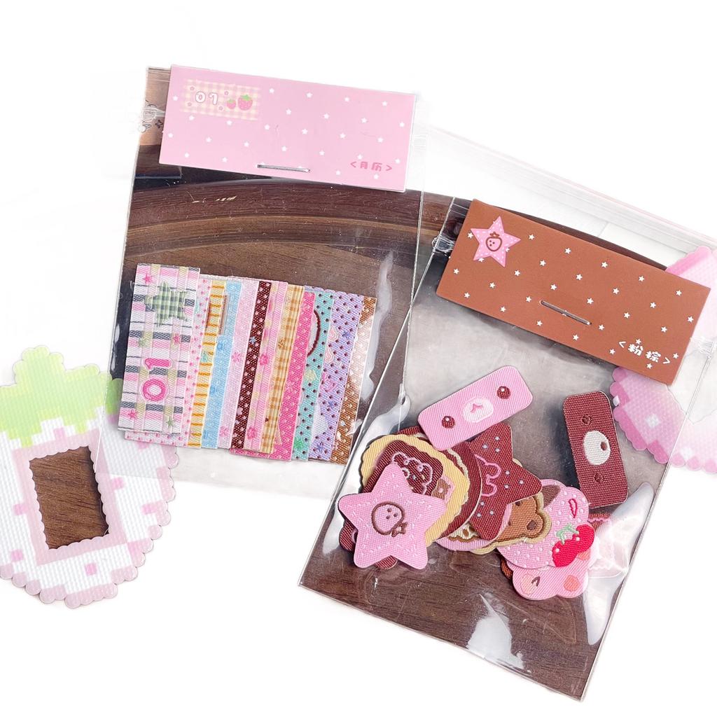 Kawaii Woven Fabric Label Sticker Roll Deco Stickers Korean Stickers Scrapbook Sticker Star Strawberry Journal Guka Supply