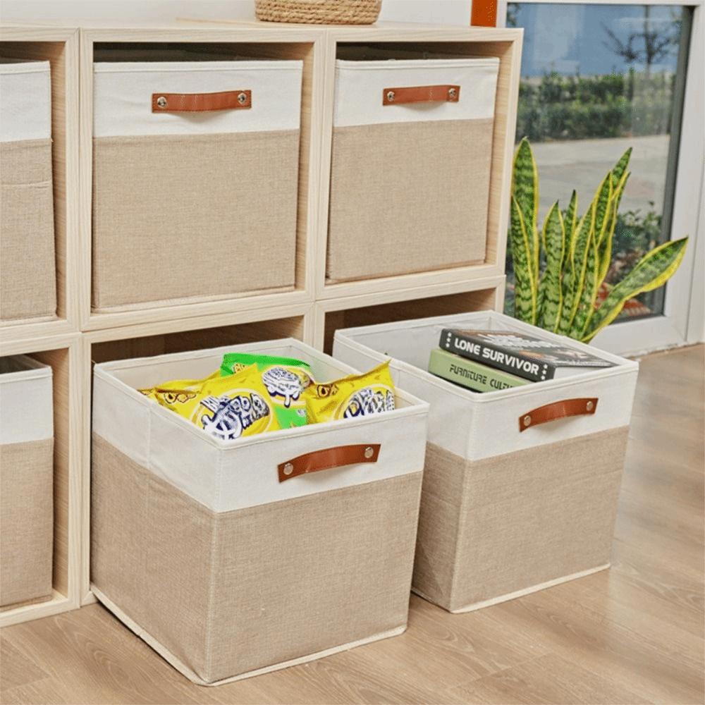 Large Capacity Linen Fabric Storage Basket Side Handles Toys Sorting Box Desktop