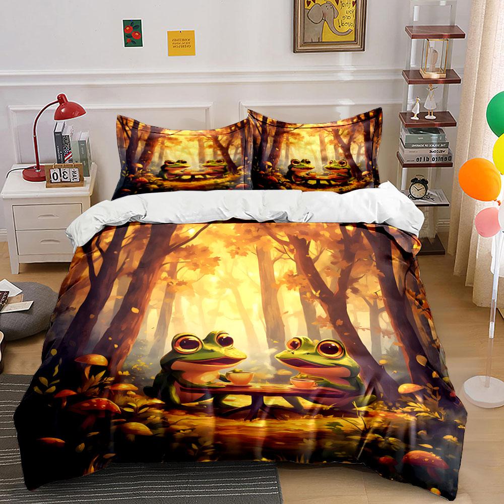 "Frogs’ enchanted forest tea-time" Bedding sets Duvet covers Pillowcases(1* Duvet Cover 2* Pillowcases without duvet insert)